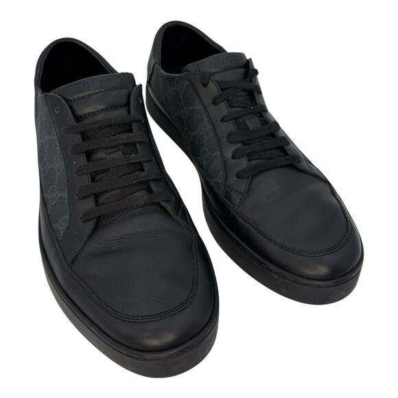 Gucci Black GG Supreme Canvas and Leather Low Top Sneakers Size 10 ~ US 10.5 - Picture 1 of 7
